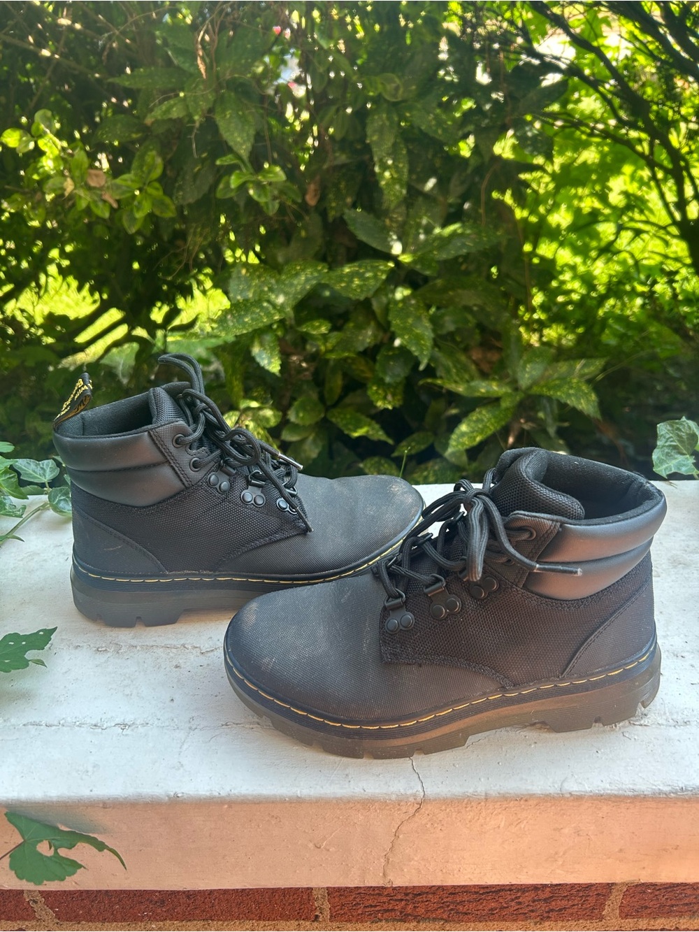 Dr. Martens Black Lace-Up Ankle Boots with Yellow Stitching
